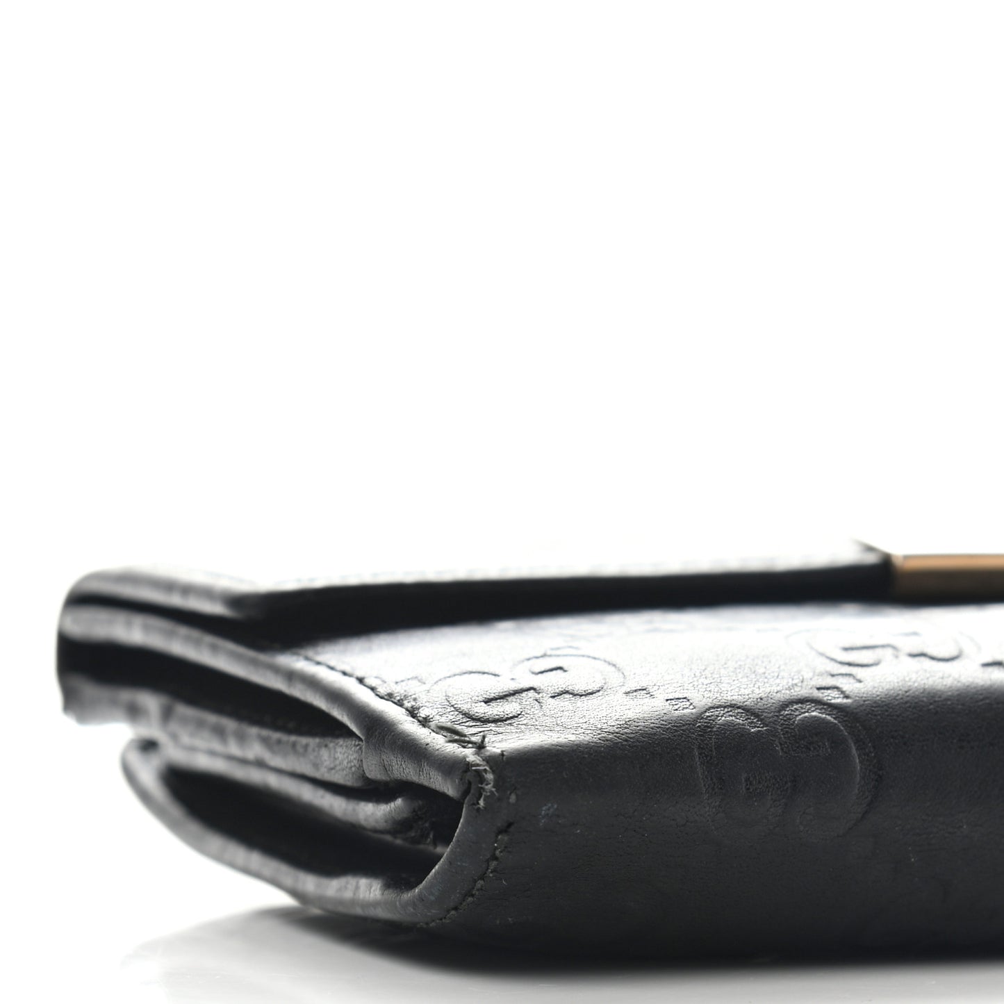 Guccissima Margaux Calfskin Metal Bar Continental Flap Wallet Black