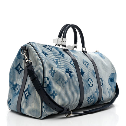 Louis Vuitton Monogram Watercolor Keepall Bandouliere 50 Hickory Stripes Denim 2 of 10