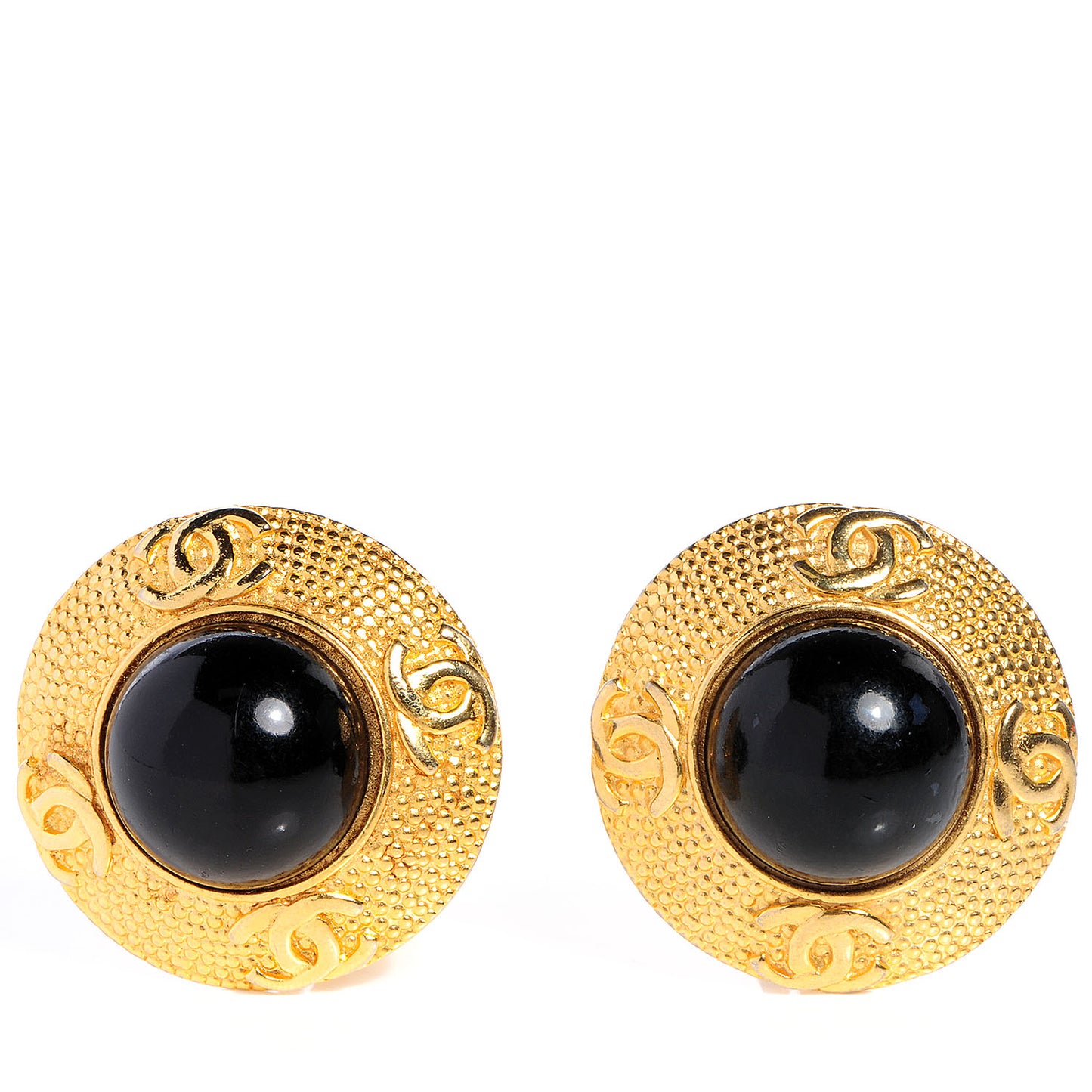 CC Clip On Earrings Black and Gold