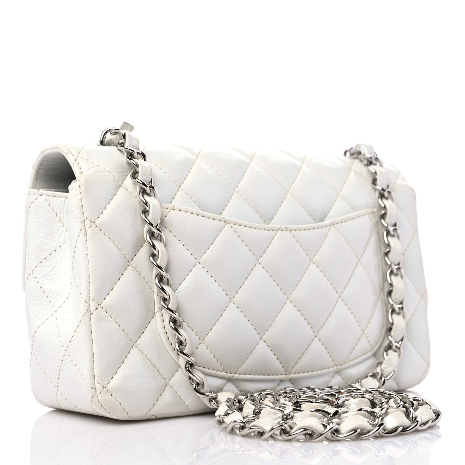 Chanel Iridescent Crumpled Calfskin Quilted Mini Rectangular Flap White 4 of 10