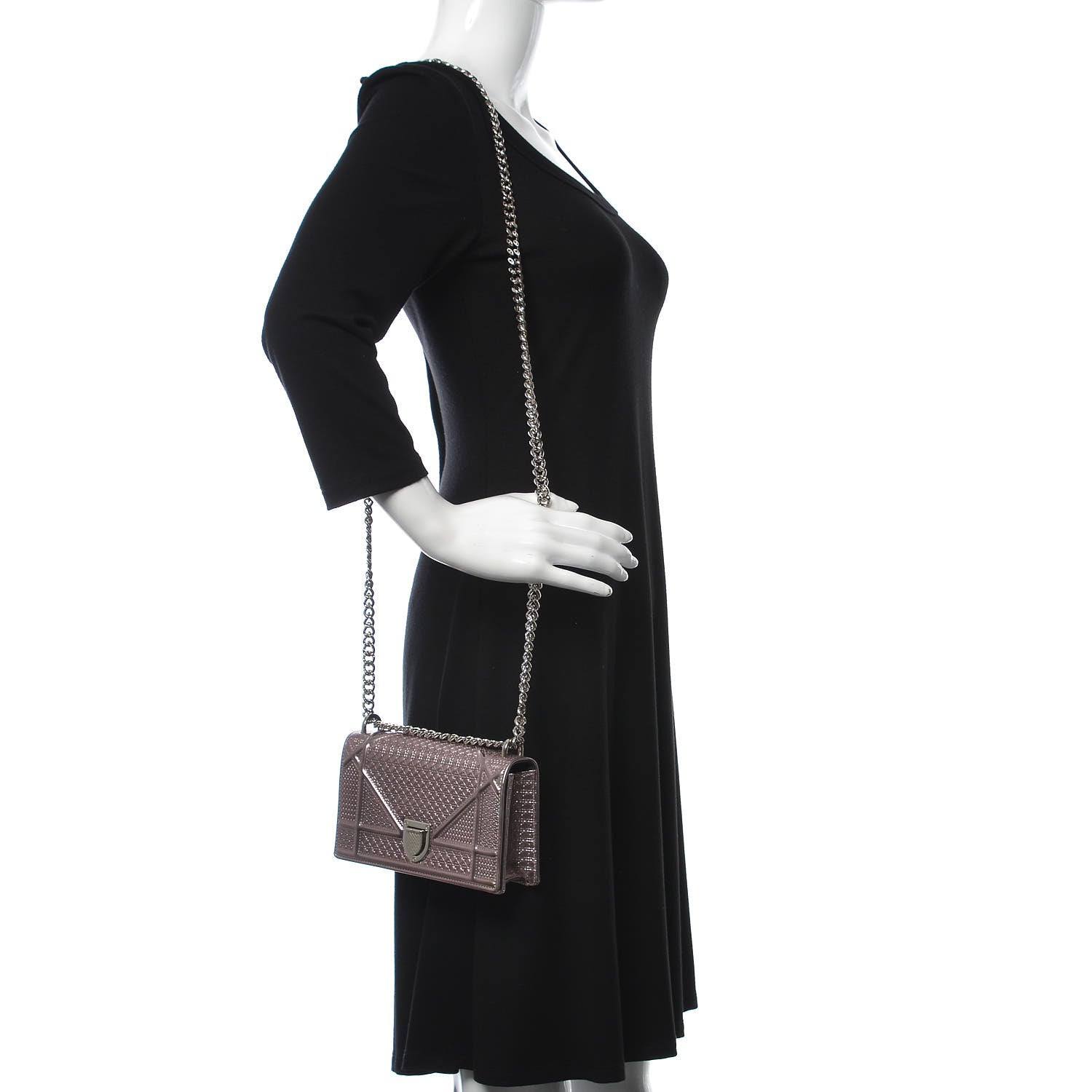 Christian Dior Metallic Patent Micro-Cannage Mini Diorama Flap Bag Pink 2 of 8