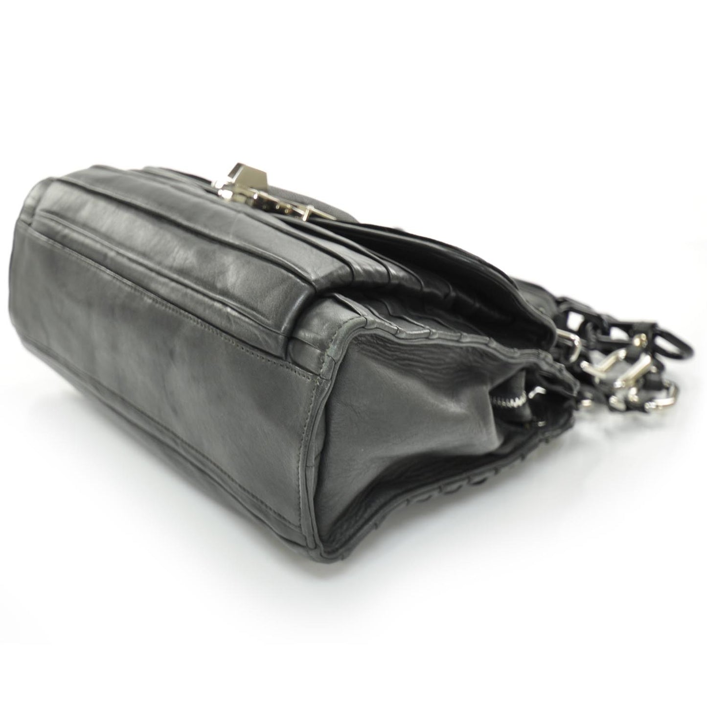 Leather Suede Stingray Cherche Midi Chain Link Bag Black
