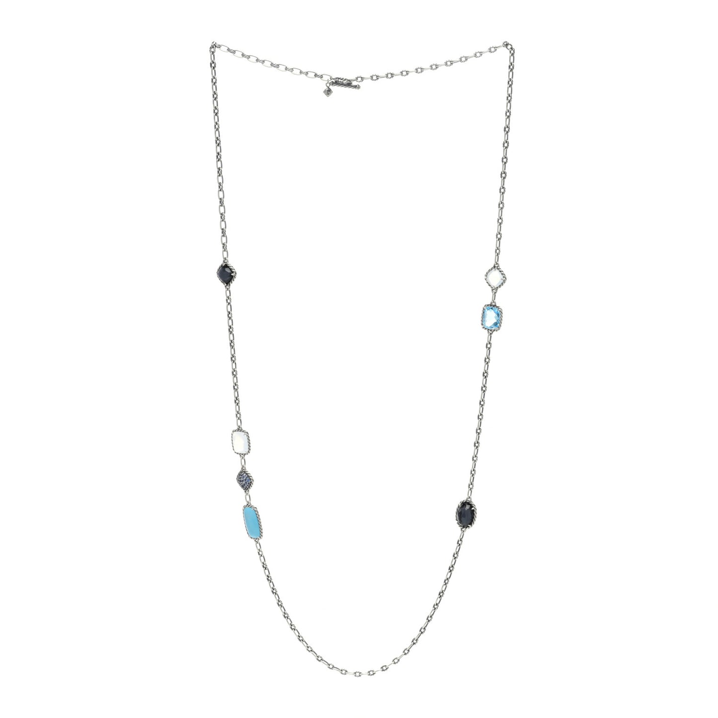 Sterling Silver Multi Gemstone Chatelaine Station Necklace