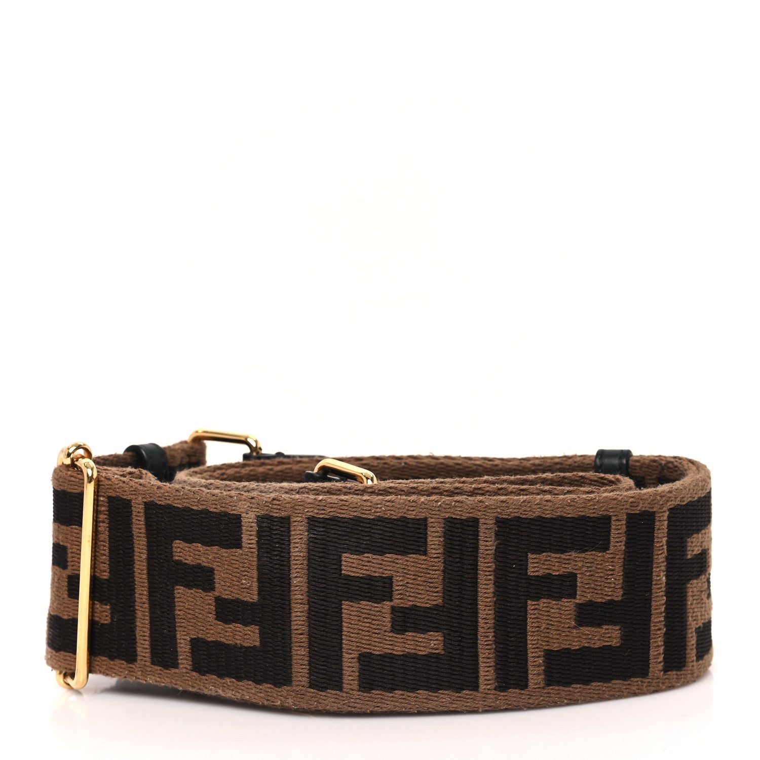 Fendi Jacquard Ribbon Vitello King FF Adjustable Strap You Fango Marrone Black 2 of 4