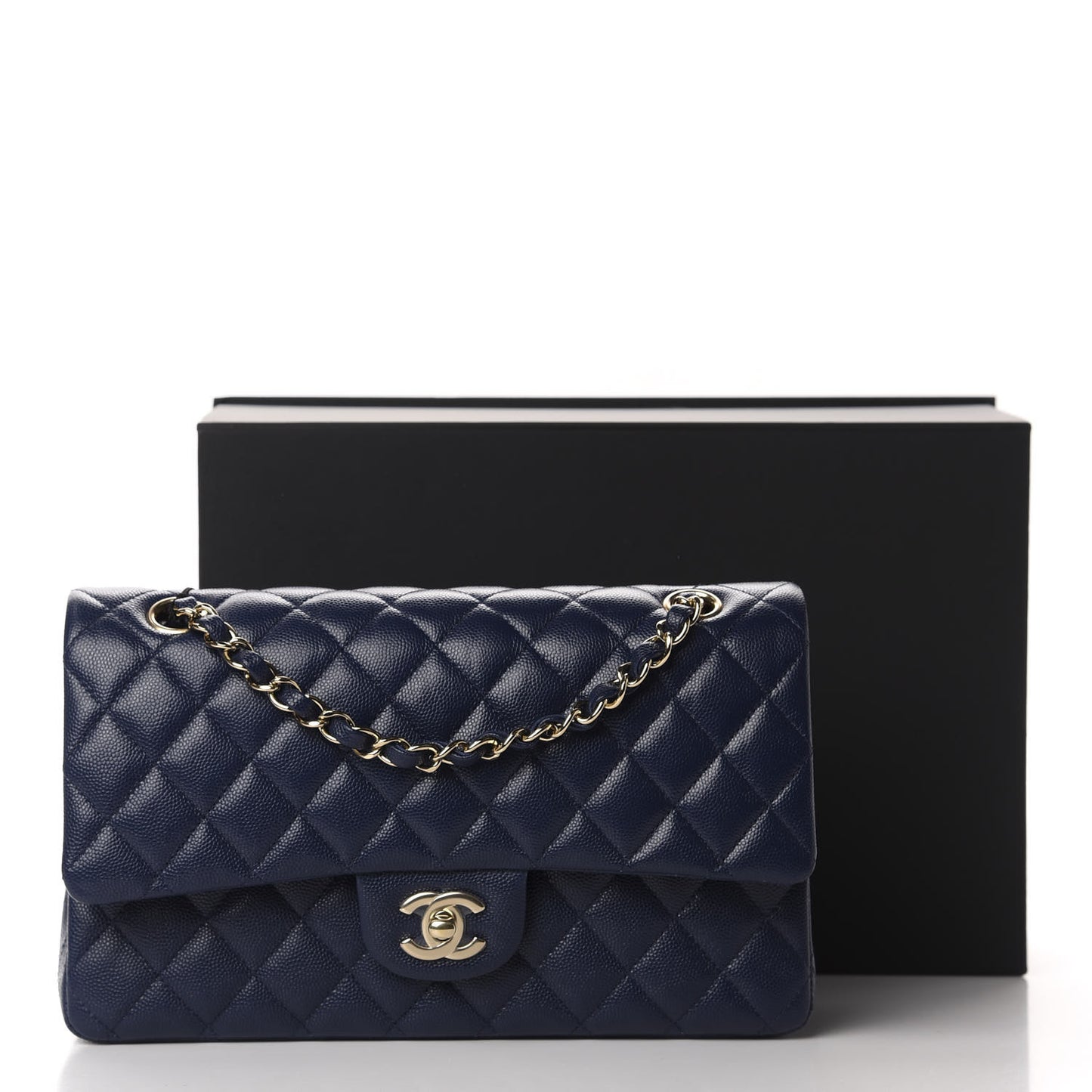 Caviar Quilted Medium Double Flap Navy