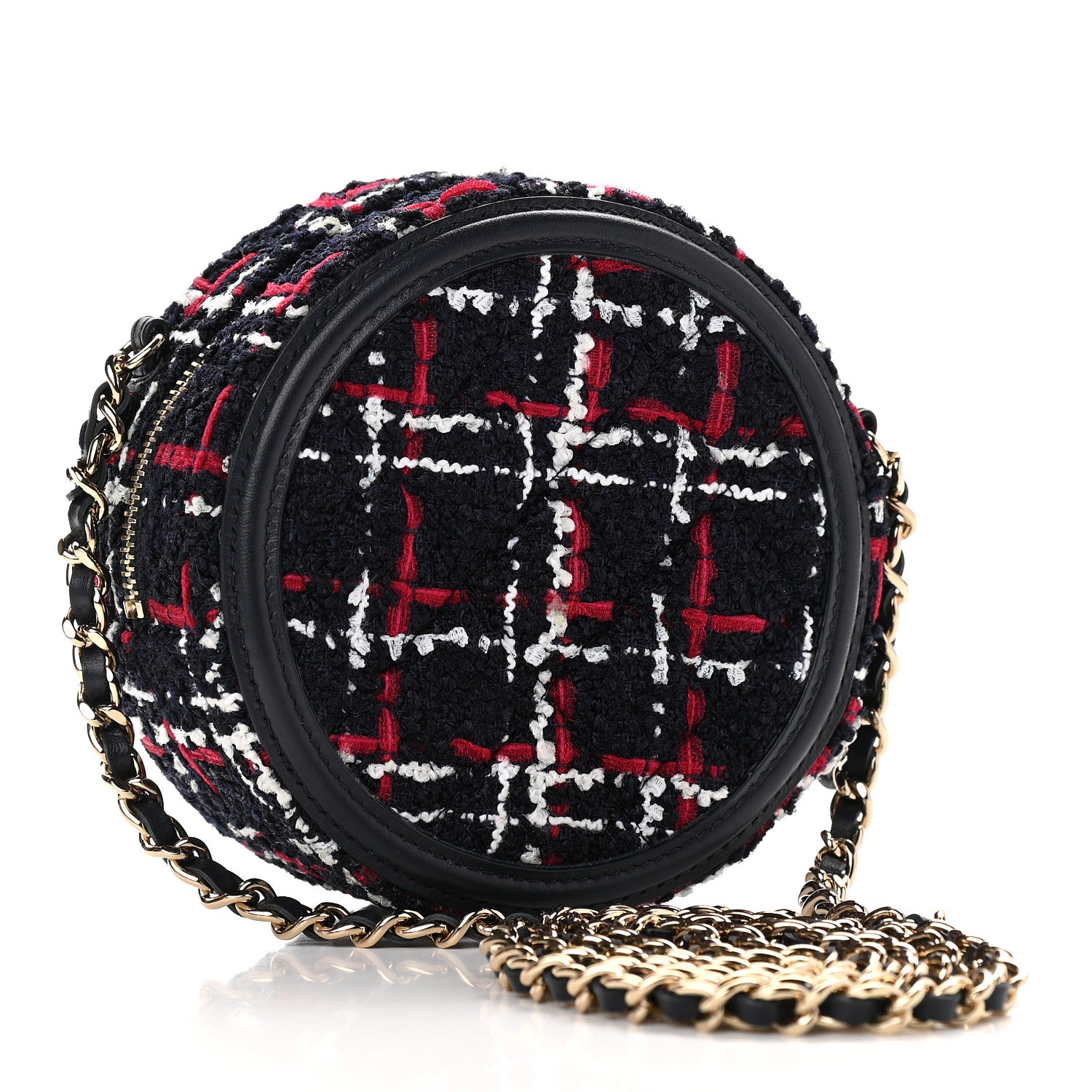 Chanel Tweed Quilted Round Filigree Clutch With Chain Navy Blue 3 of 9