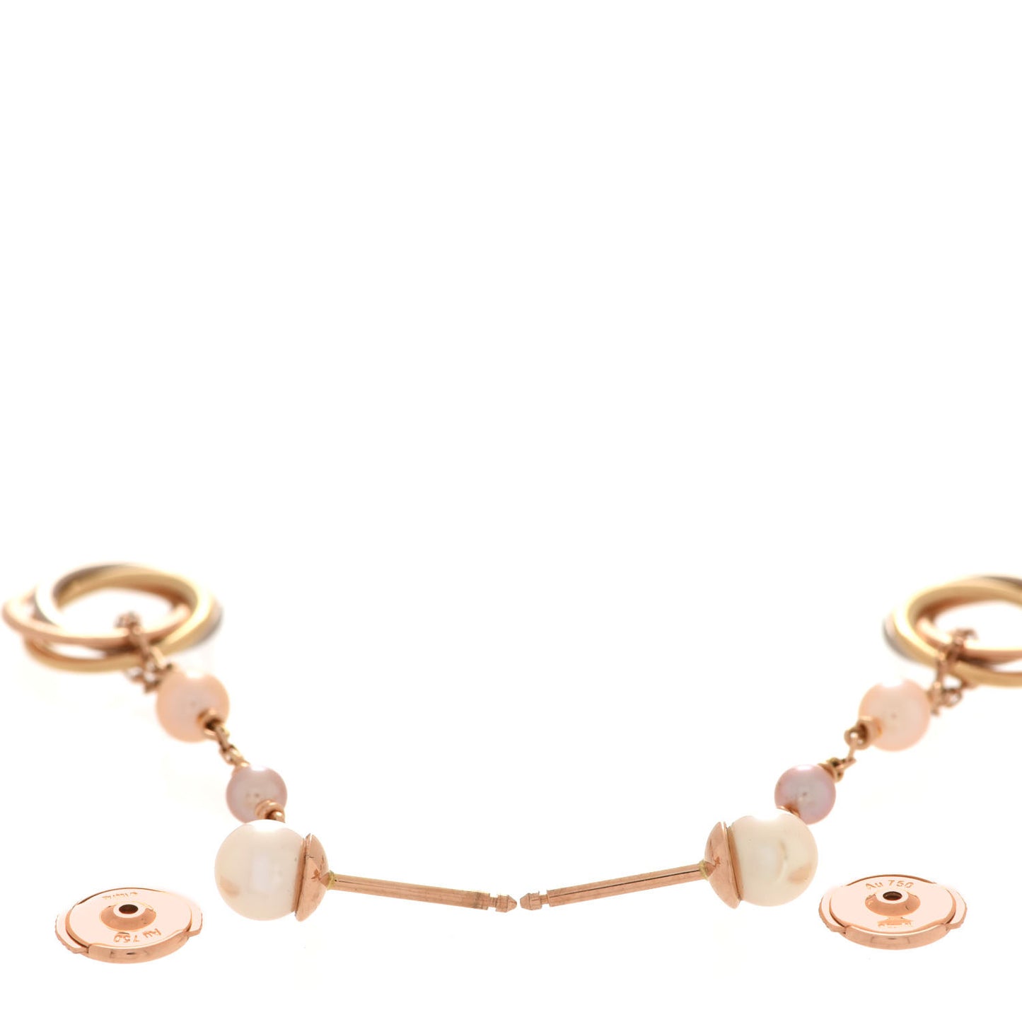 18K Pink Yellow White Gold Pearl Trinity Drop Earrings