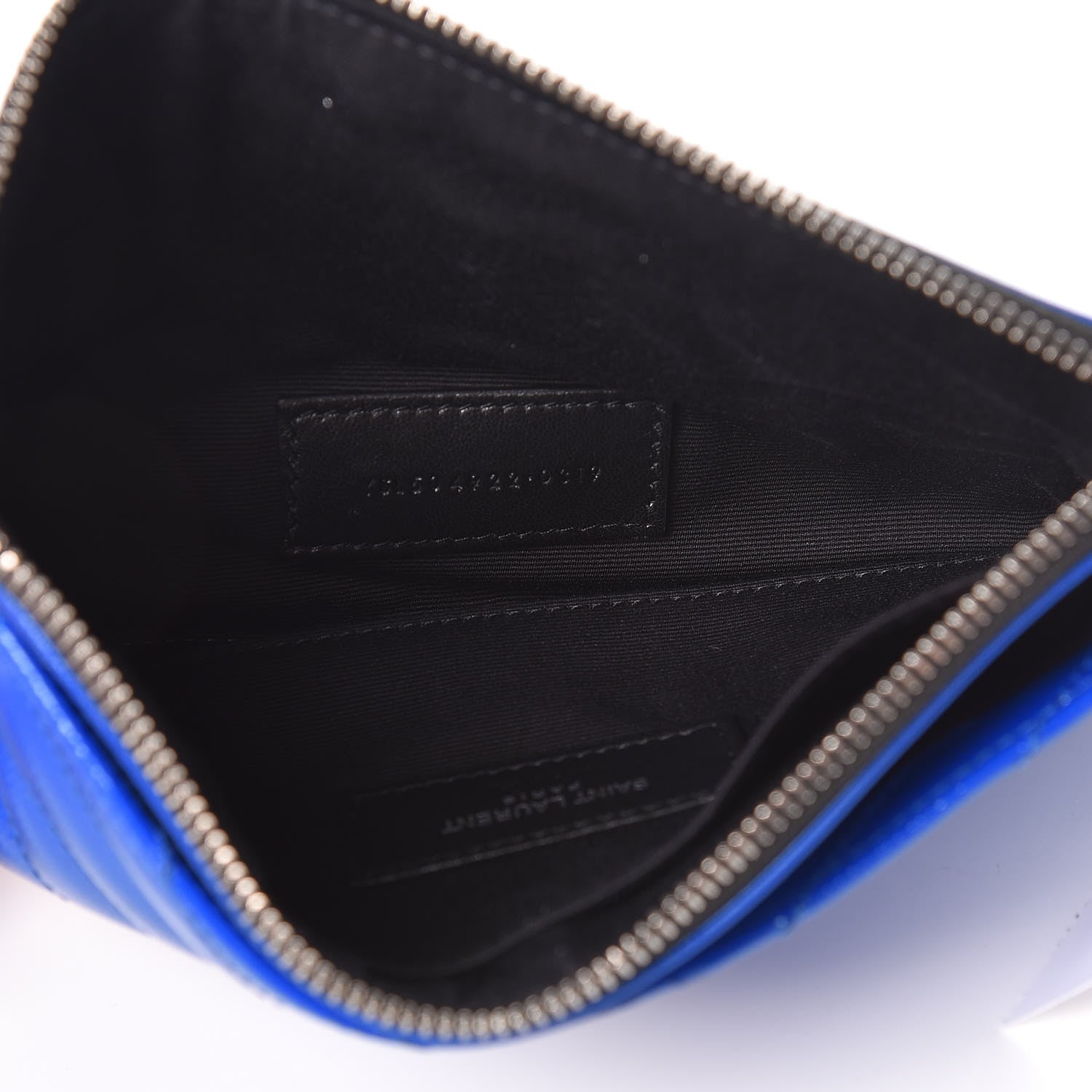 Saint Laurent Grain De Poudre Chevron Monogram Bill Pouch Neon Blue 5 of 9