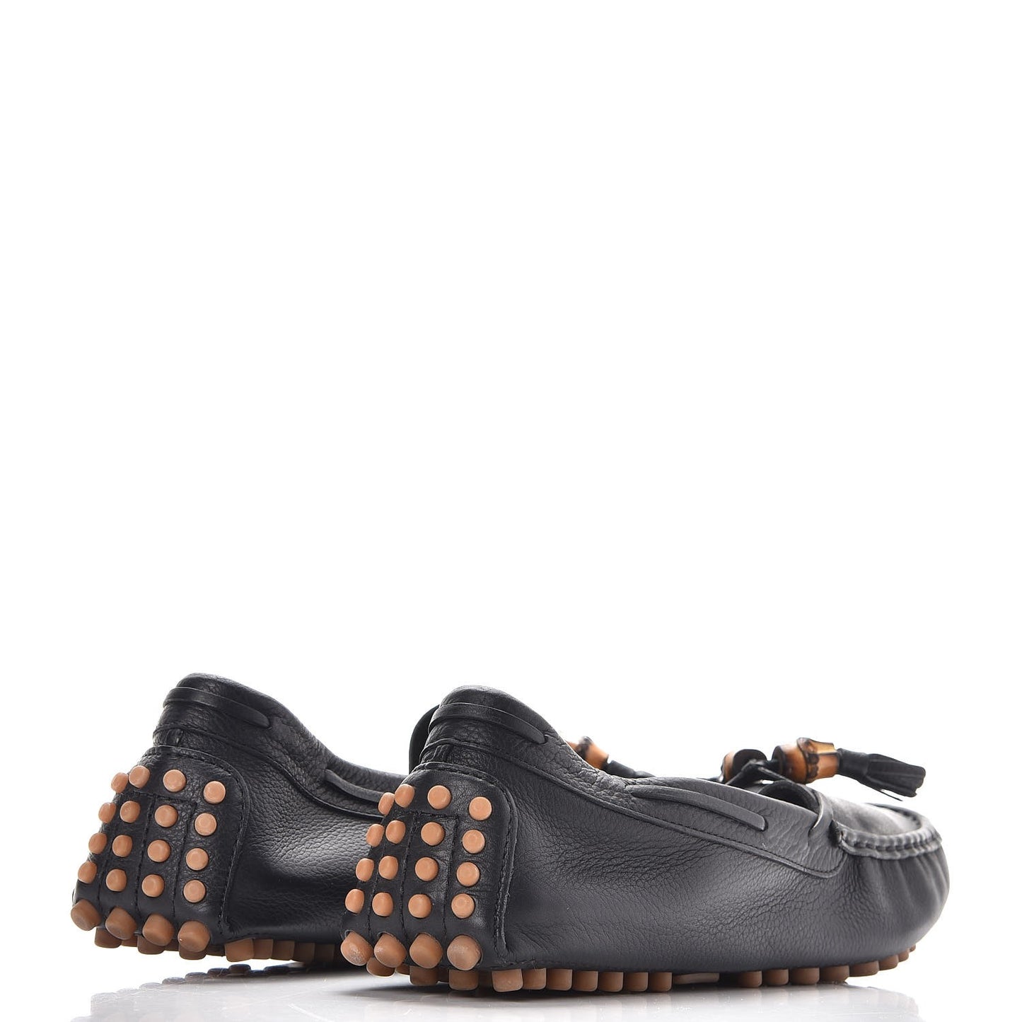 Hebron Calfskin Womens Bamboo Tassel Driver Loafers 39 Black