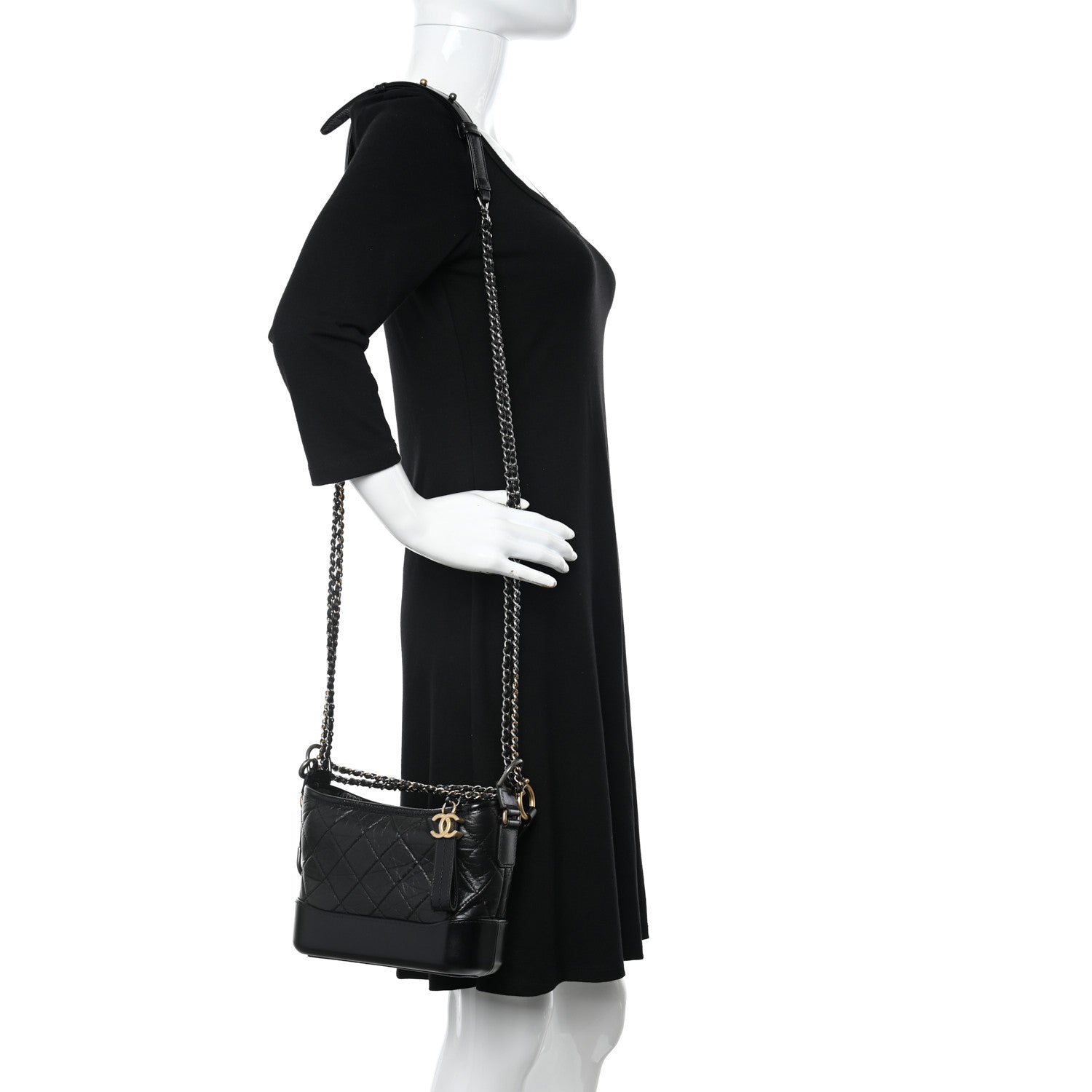 Chanel Aged Calfskin Quilted Small Gabrielle Logo Hobo Black 2 of 10