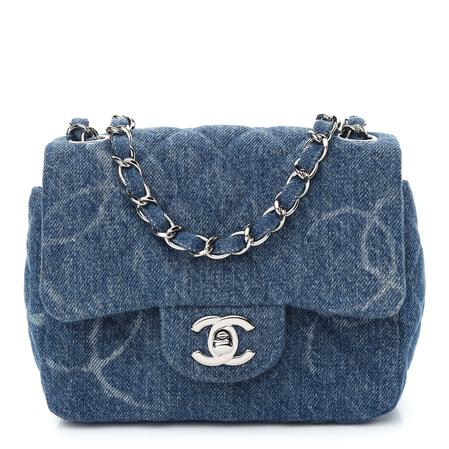 Denim CC Quilted Mini Square Flap Blue