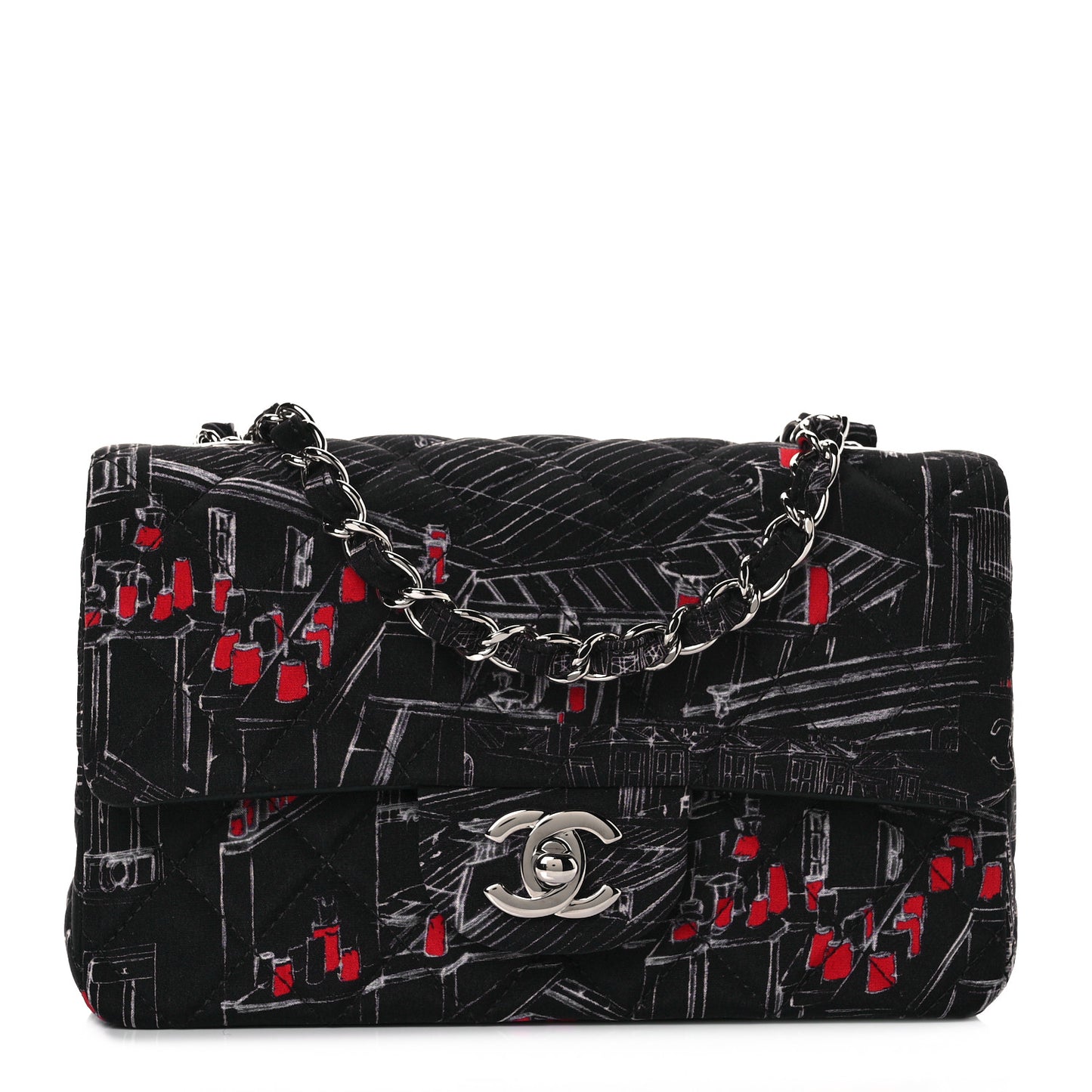 Fabric Printed Paris Rooftops Quilted Mini Rectangular Flap Black Red White
