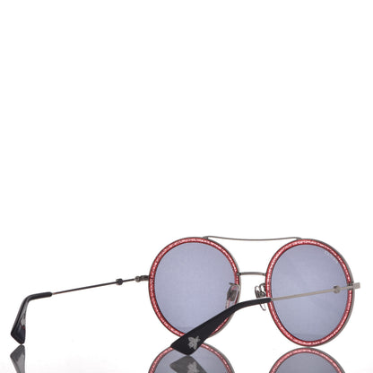 Gucci Metal Round Frame Glitter Sunglasses GG0061S Red 4 of 7