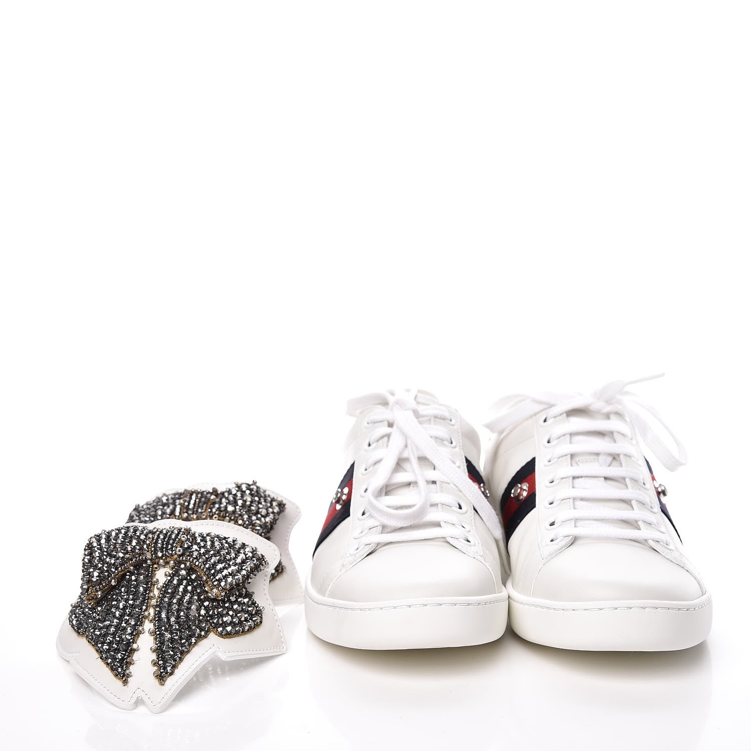 Gucci Calfskin Ayers Web Womens Ace Bow Lace Sneakers 36 White 5 of 11