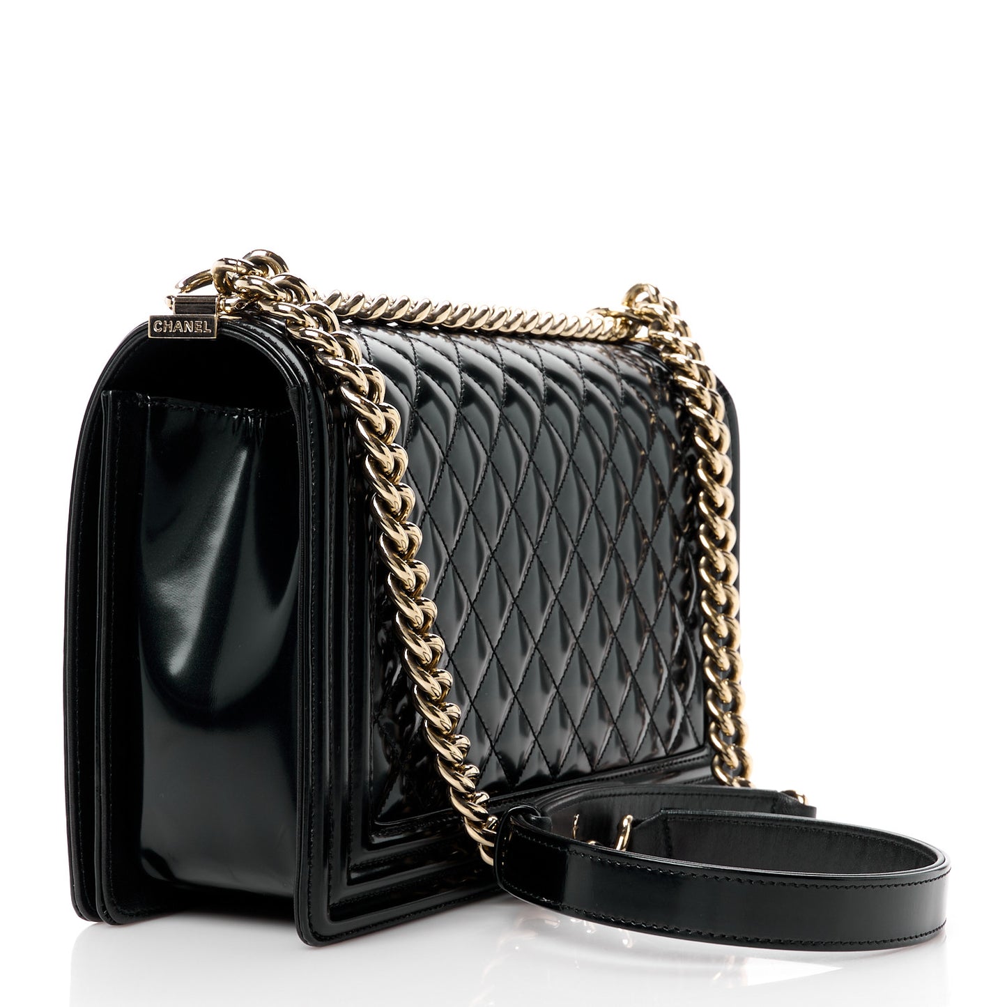 Iridescent Glazed Calfskin Quilted New Medium Boy Flap Black