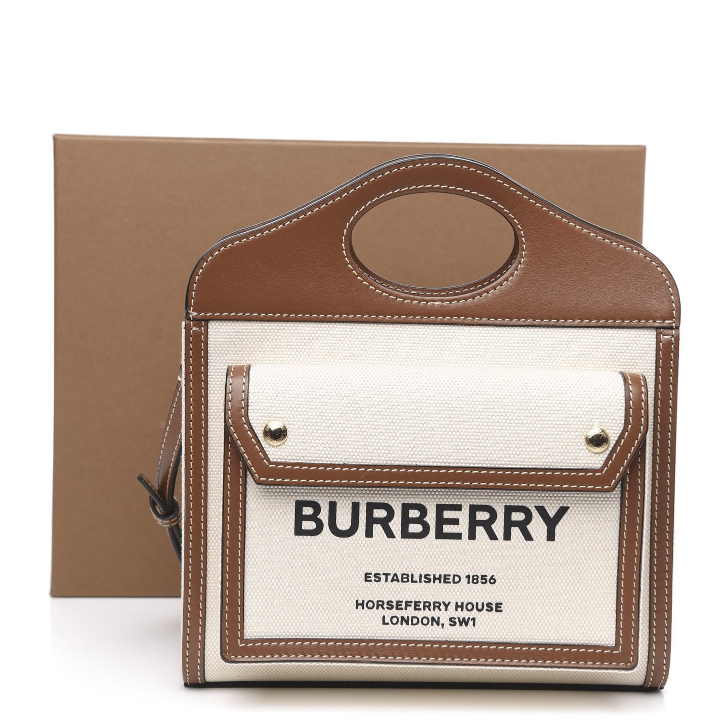 Canvas Smooth Calfskin Two Tone Mini Pocket Bag Natural Malt Brown