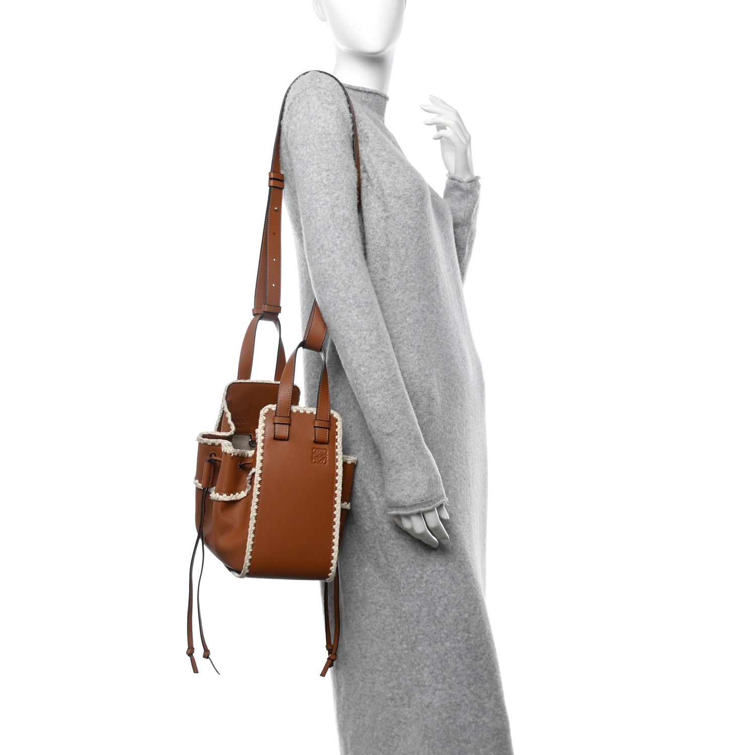 Loewe Calfskin Small Crochet Trim Hammock Shoulder Bag Tan 1671878