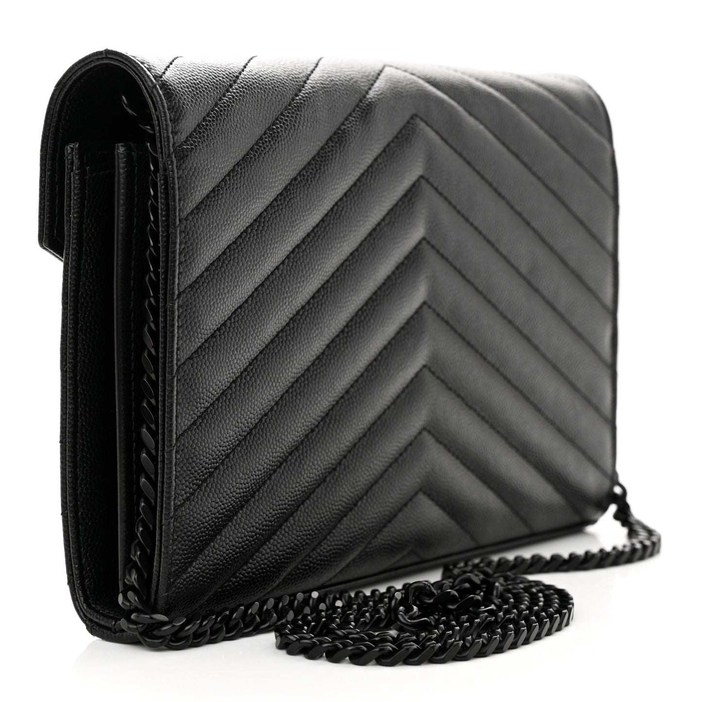 Grain De Poudre Matelasse Chevron Monogram Monochrome Chain Wallet Black