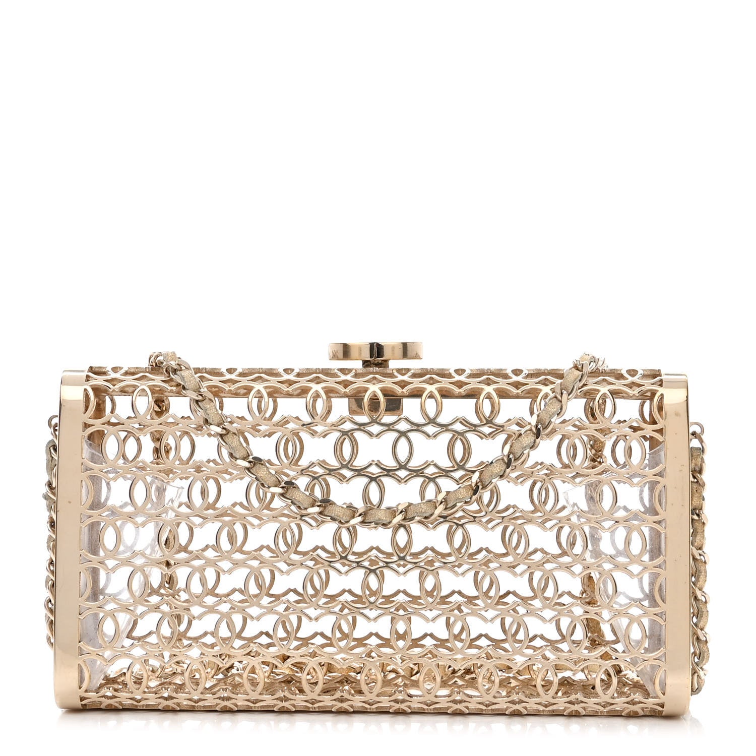 Chanel Metal CC Moucharabieh Minaudiere Crossbody Gold 1 of 9
