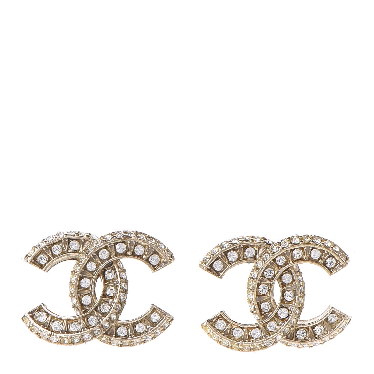 Chanel Crystal Timeless CC Earrings Light Gold 1 of 4