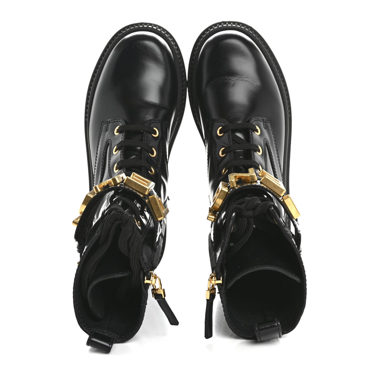 Vitello Abrasivato Fendigraphy 50mm Biker Boots 38 Black