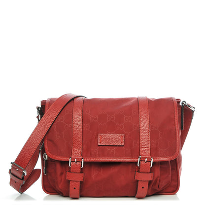 Gucci Nylon Monogram Double Buckle Flap Messenger Bag Vibrant Red 1 of 7