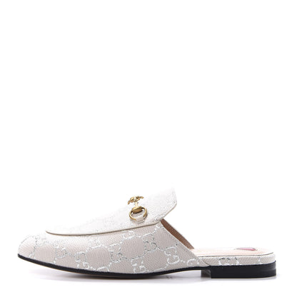 Gucci Canvas Lame GG Monogram Womens Princetown Slippers 39 Gardenia Silver 1 of 10