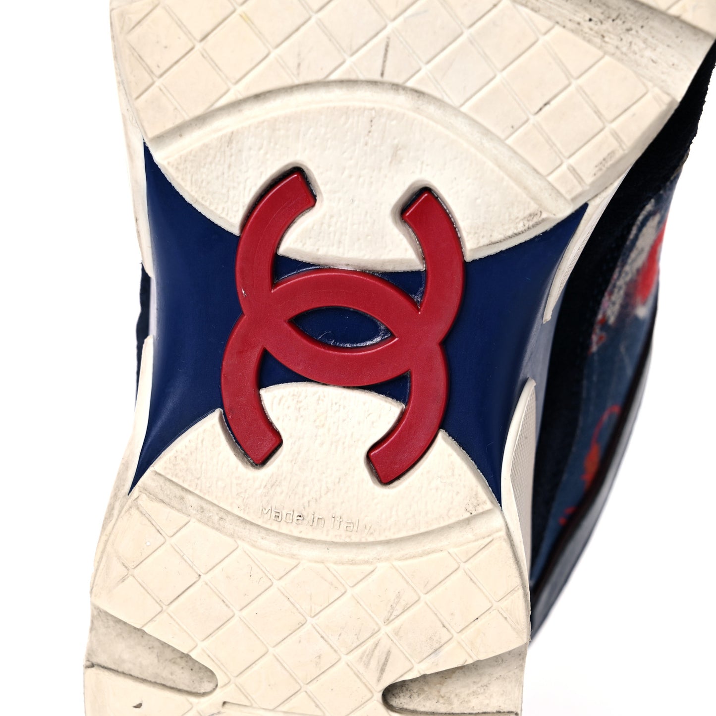 Canvas Suede Calfskin Womens CC Sneakers 35.5 Navy Red Black
