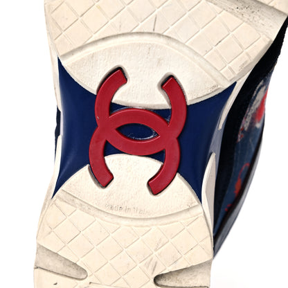 Chanel Canvas Suede Calfskin Womens CC Sneakers 35.5 Navy Red Black 7 of 14