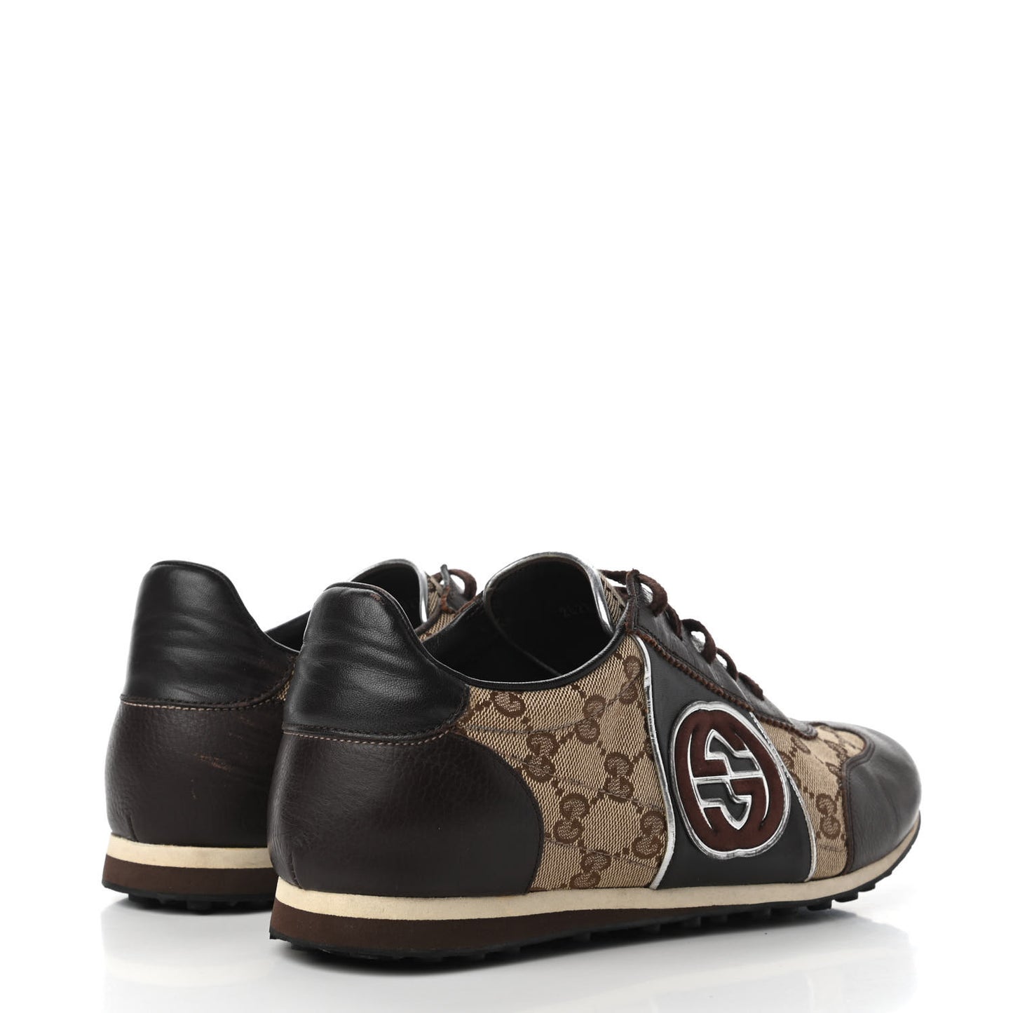 GG Monogram Calfskin Mens Interlocking G Sneakers 8 Dark Brown