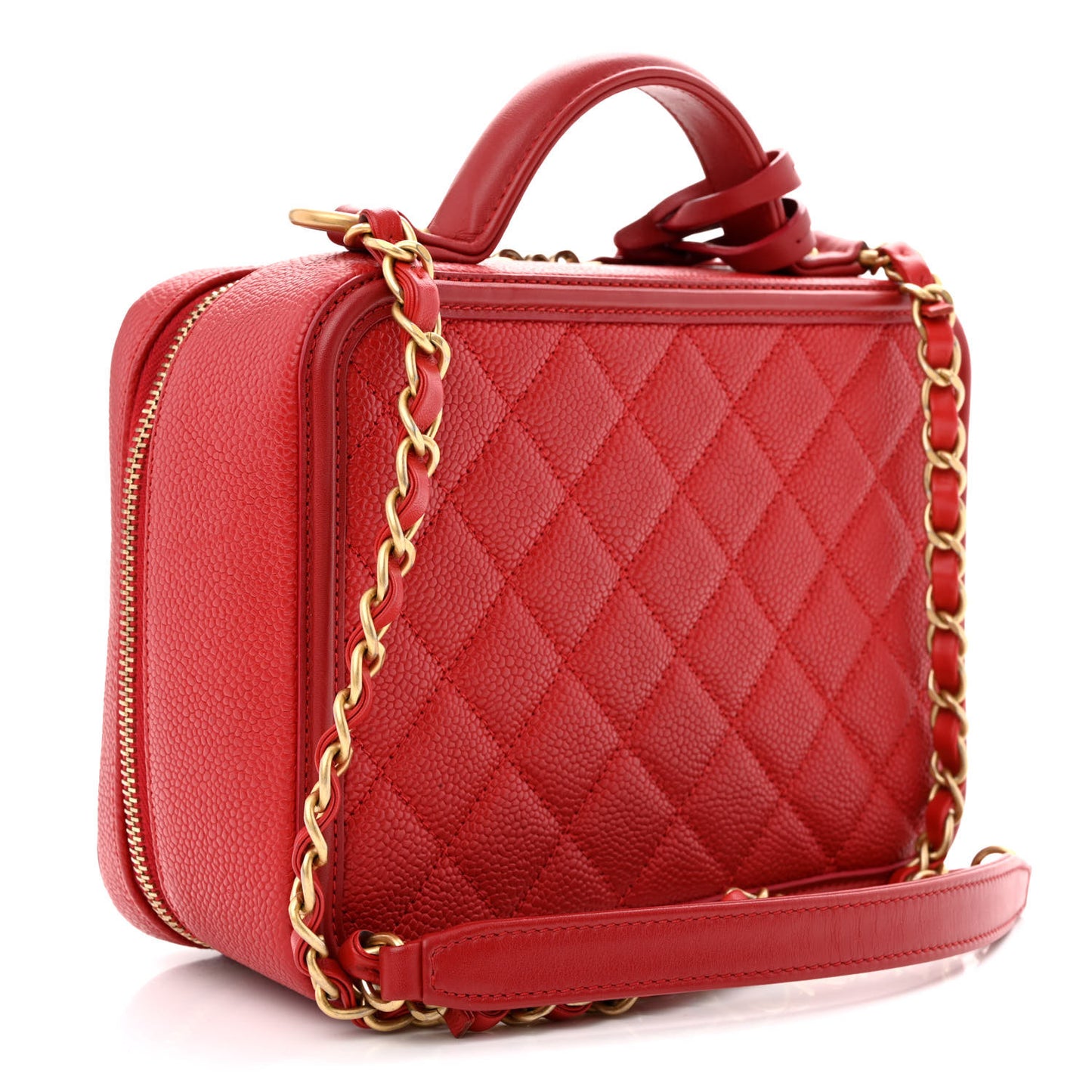Caviar Quilted Medium CC Filigree Vanity Case Red