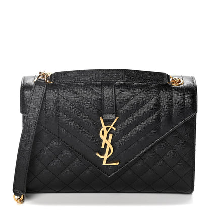 Saint Laurent Grain De Poudre Textured Mixed Matelasse Triquilt Medium Monogram Satchel Black 1 of 17
