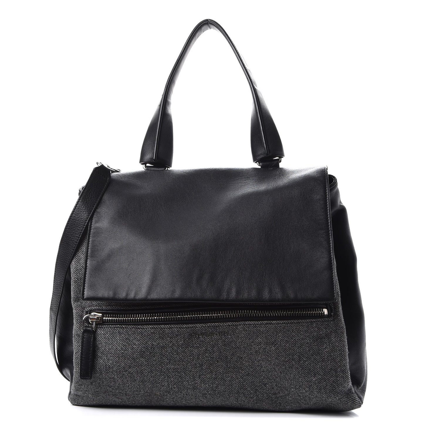 Tweed Wool Calfskin Medium Pandora Pure Flap Bag Dark Grey Black