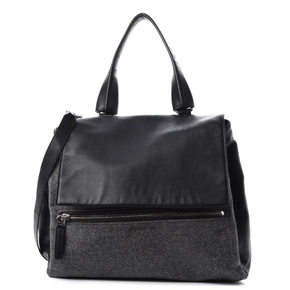 Givenchy Tweed Wool Calfskin Medium Pandora Pure Flap Bag Dark Grey Black 1 of 7
