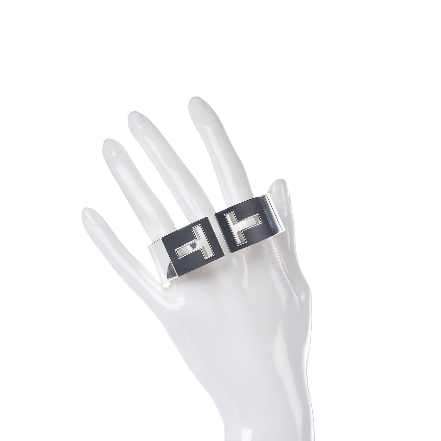 Sterling Silver Black Ceramic T Cutout Cuff Bracelet