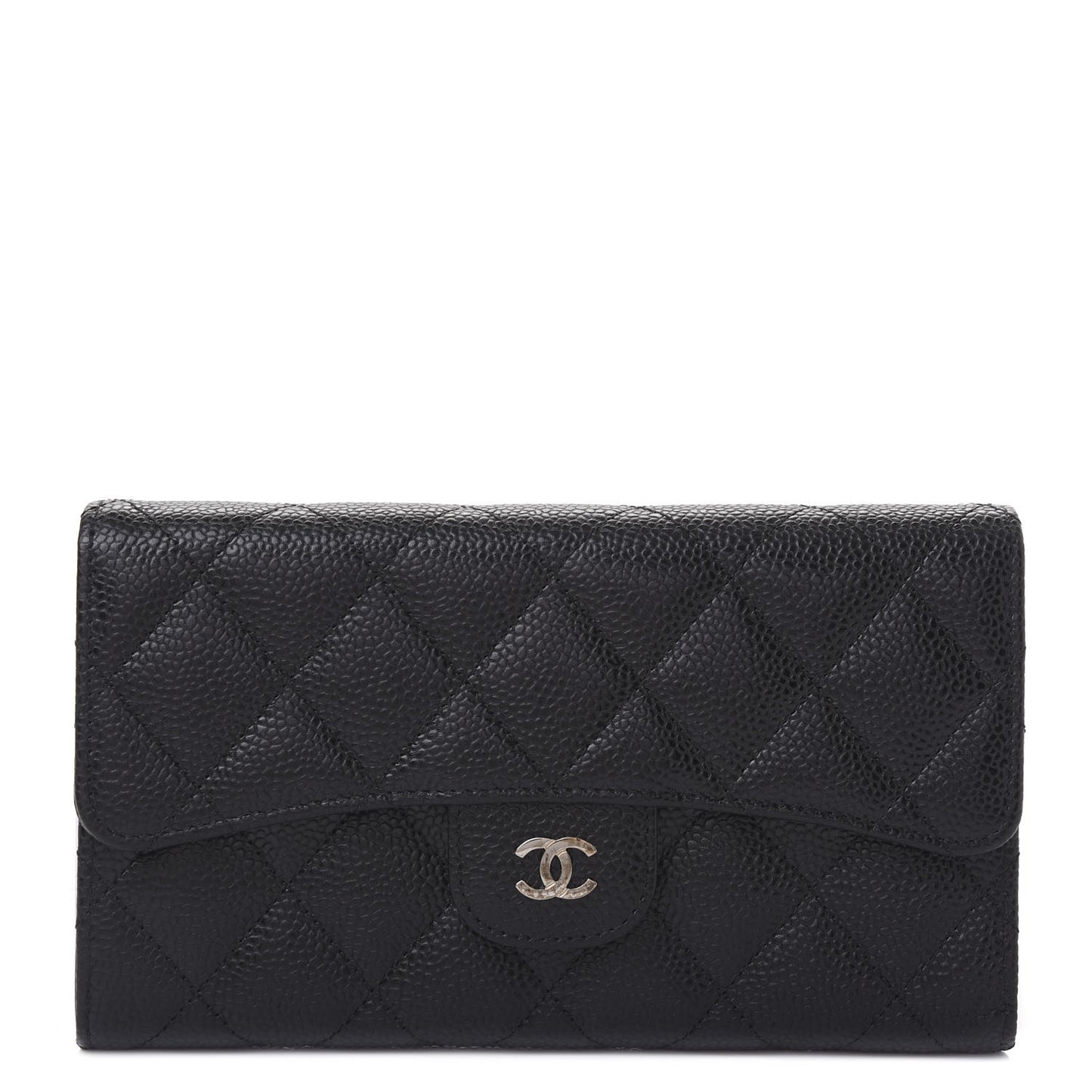 Caviar Quilted Large Flap Wallet Black