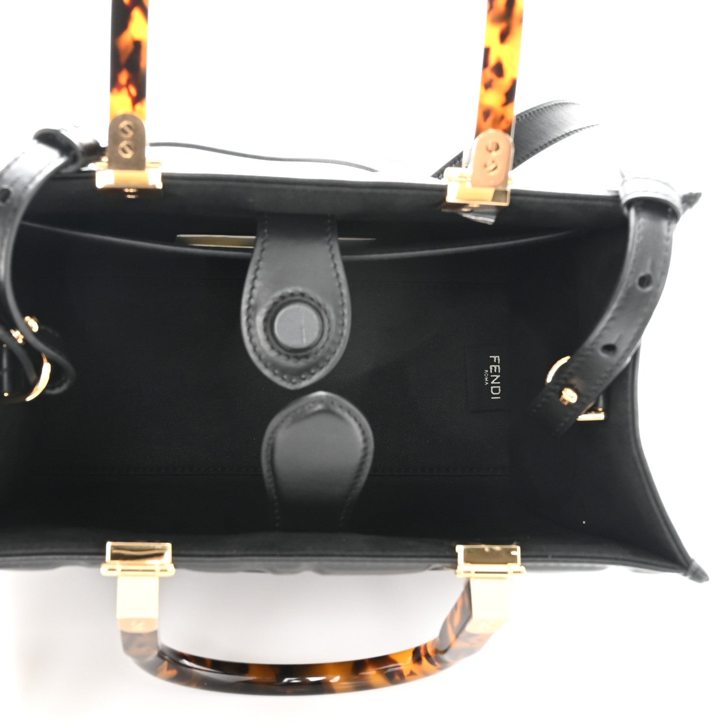 Fendi Vitello Plexiglass FF Embossed Small Fendi Sunshine Shopper Tote Black 5 of 10
