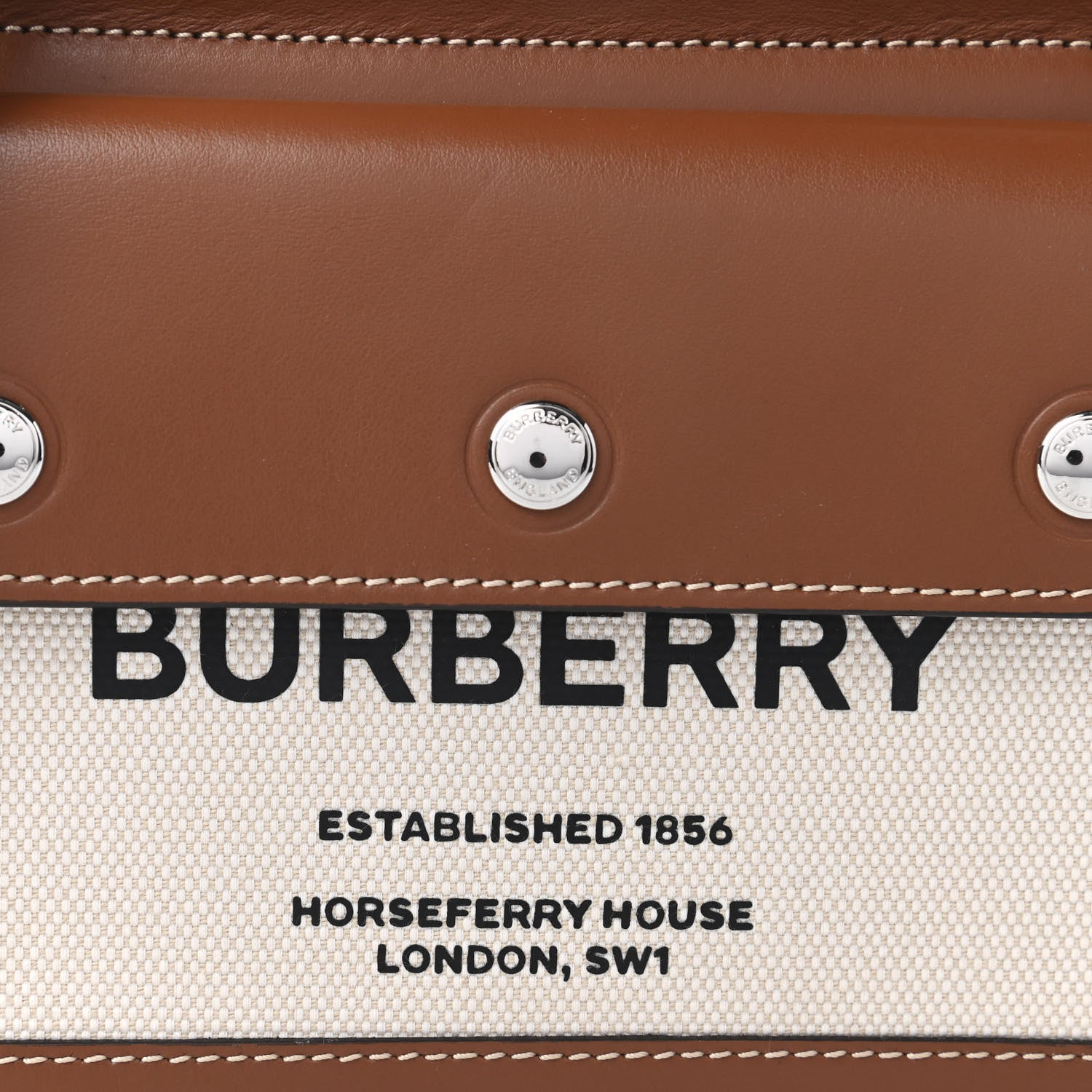 Burberry Smooth Calfskin Canvas Horseferry Print Mini Title Bag with Pocket Natural Malt Brown 10 of 10