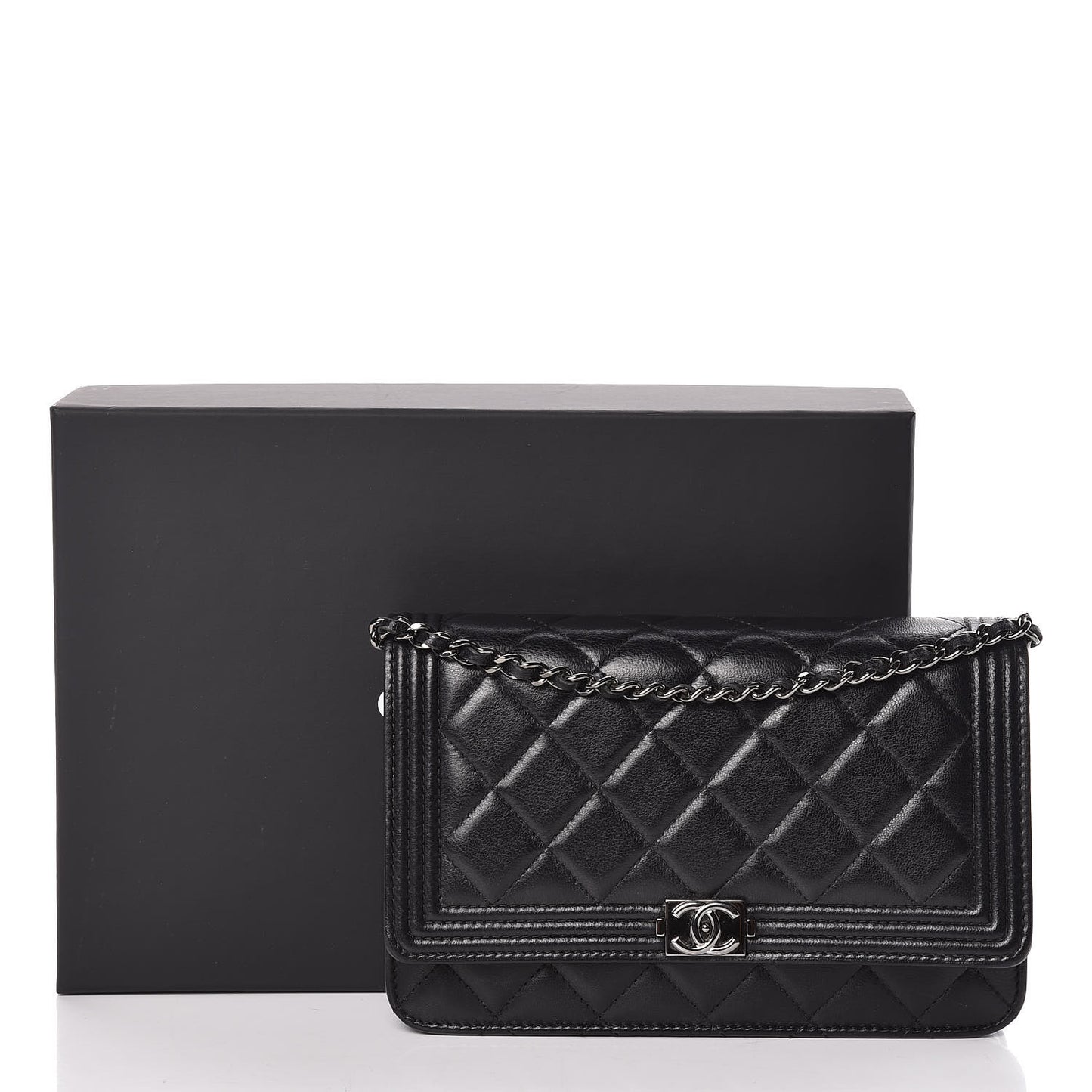 Lambskin Quilted Boy Wallet On Chain WOC Black
