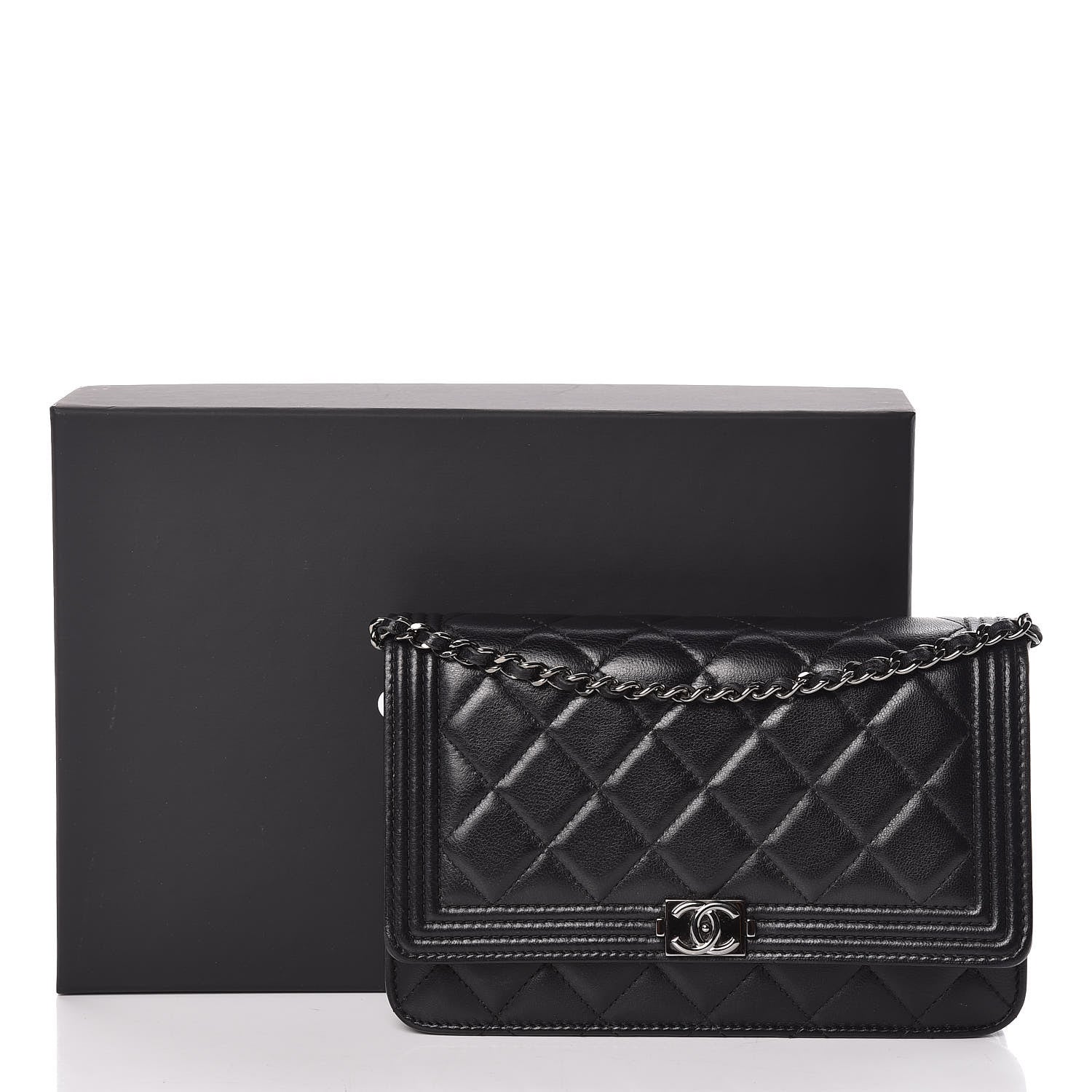 Chanel Lambskin Quilted Boy Wallet On Chain WOC Black 11 of 11