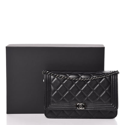 Chanel Lambskin Quilted Boy Wallet On Chain WOC Black 11 of 11