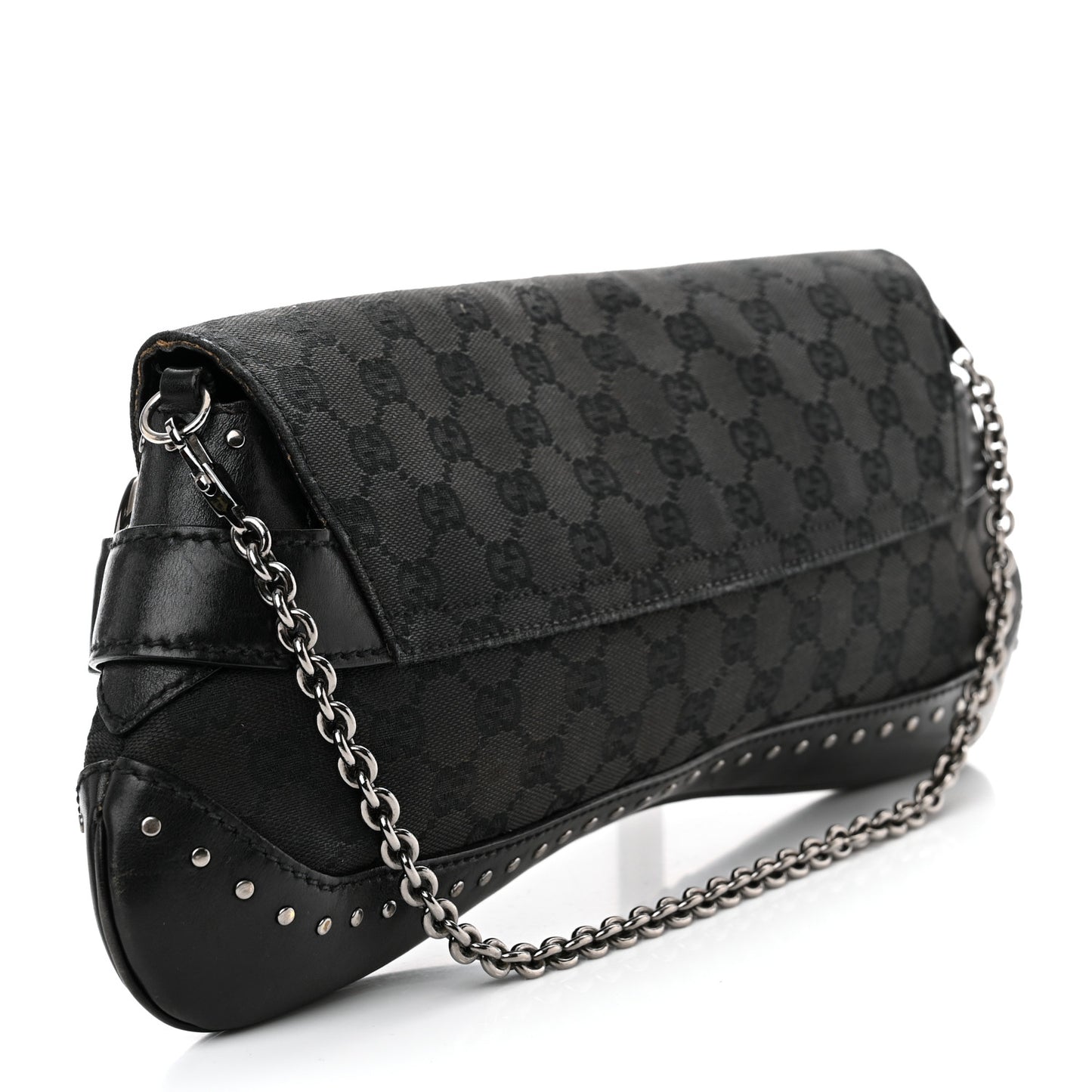 Monogram Studded Horsebit Clutch Black