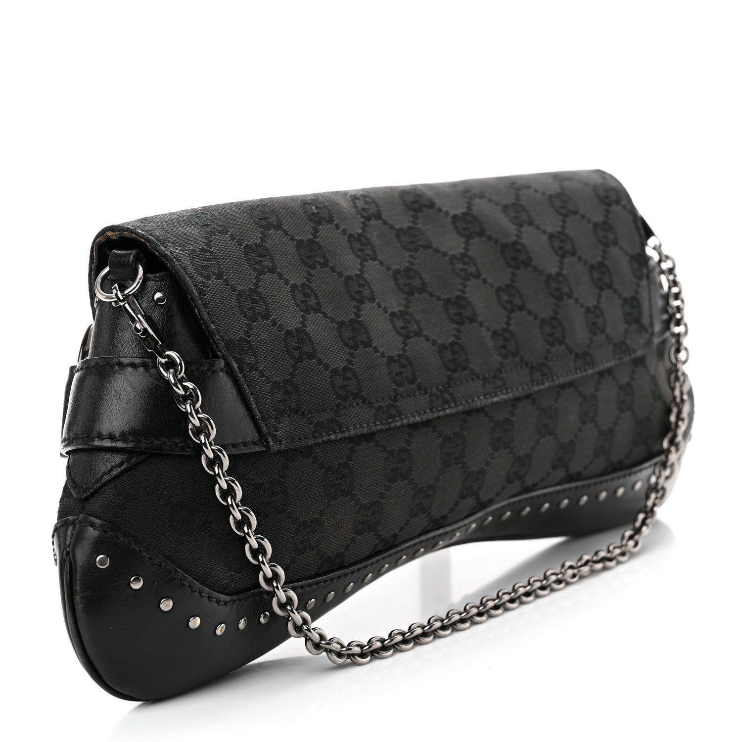 Gucci Monogram Studded Horsebit Clutch Black 3 of 23