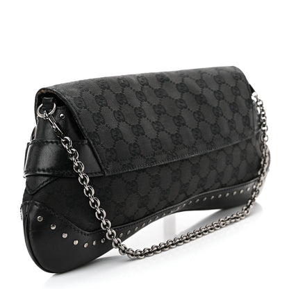 Gucci Monogram Studded Horsebit Clutch Black 3 of 23