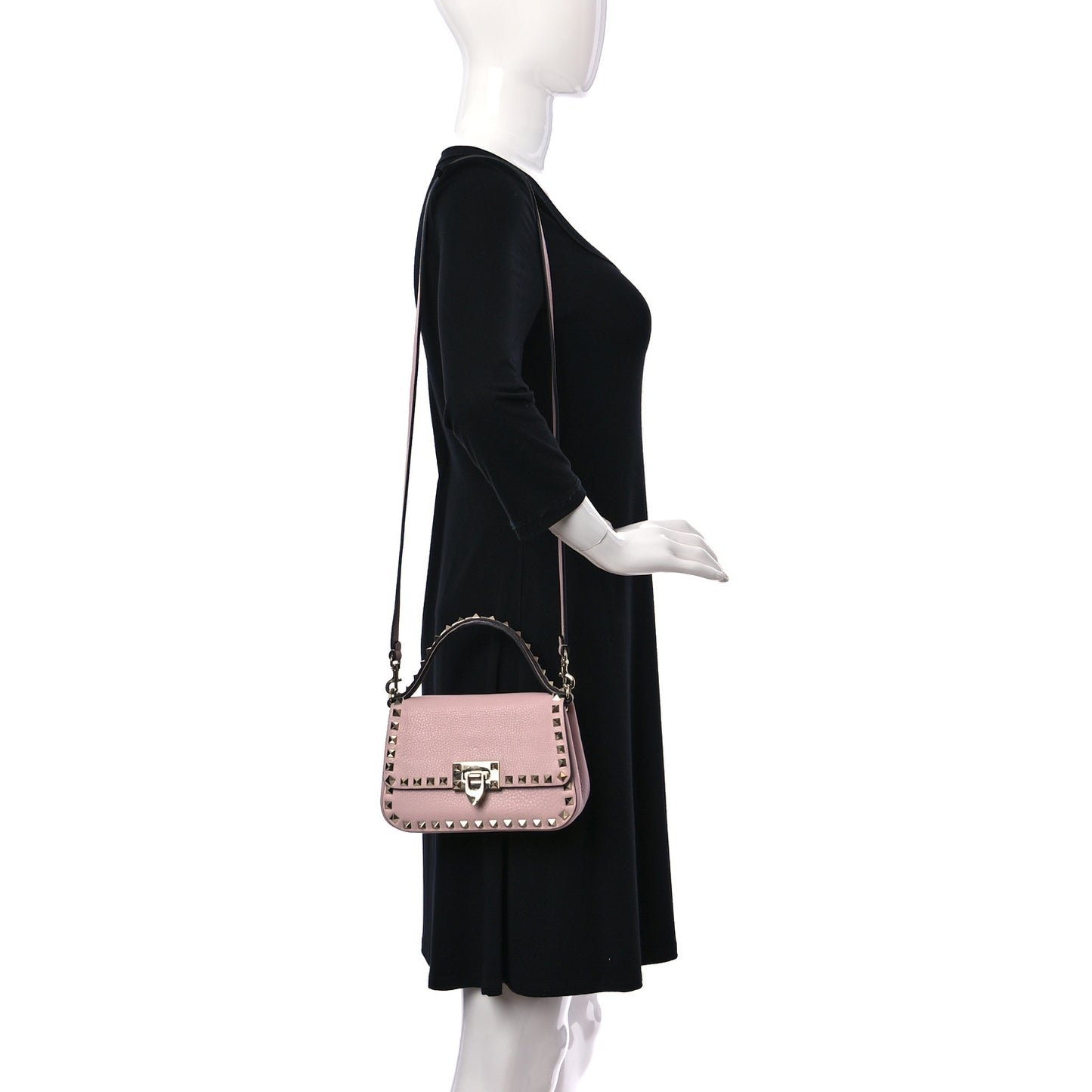 Grainy Calfskin Small Rockstud Top Handle Bag Rose Quartz