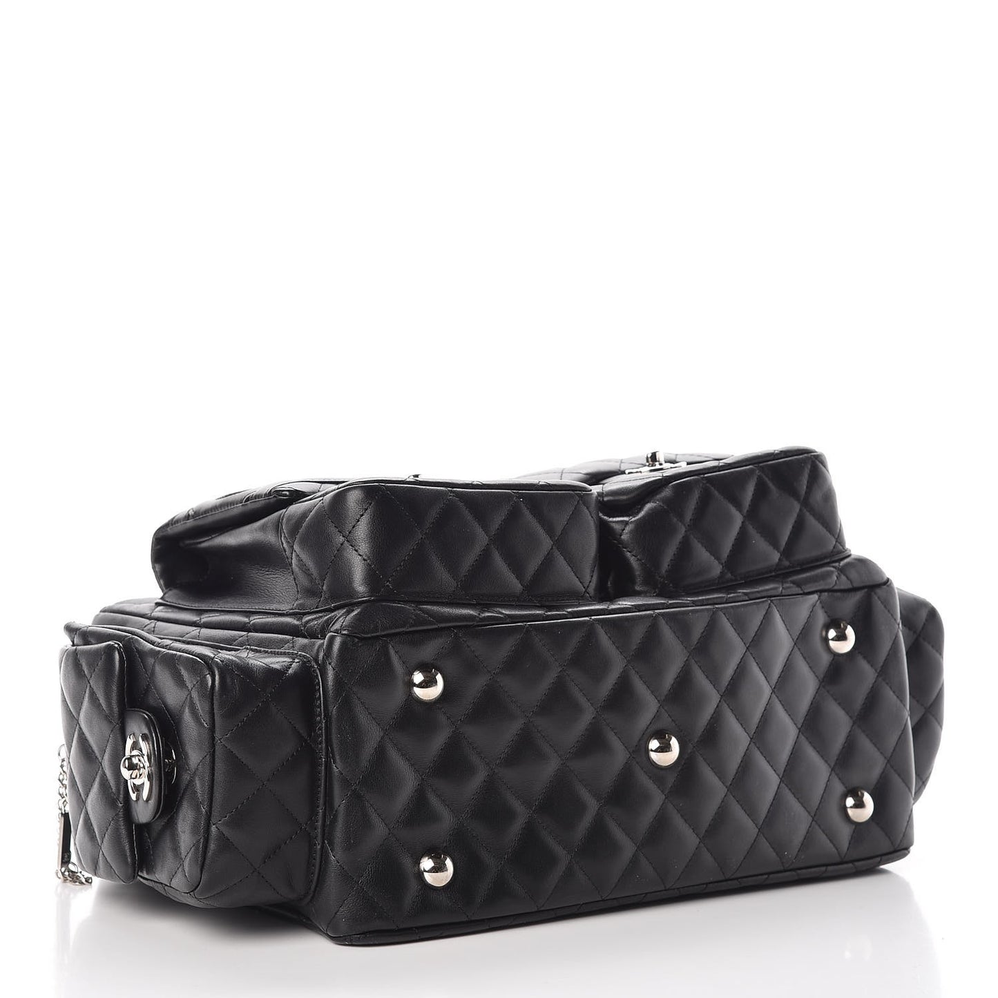 Calfskin Quilted Large Cambon Multipocket Reporter Black