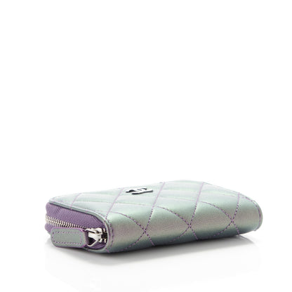 Chanel Metallic Lambskin Quilted Zip Around Coin Purse Wallet Purple 4 of 7