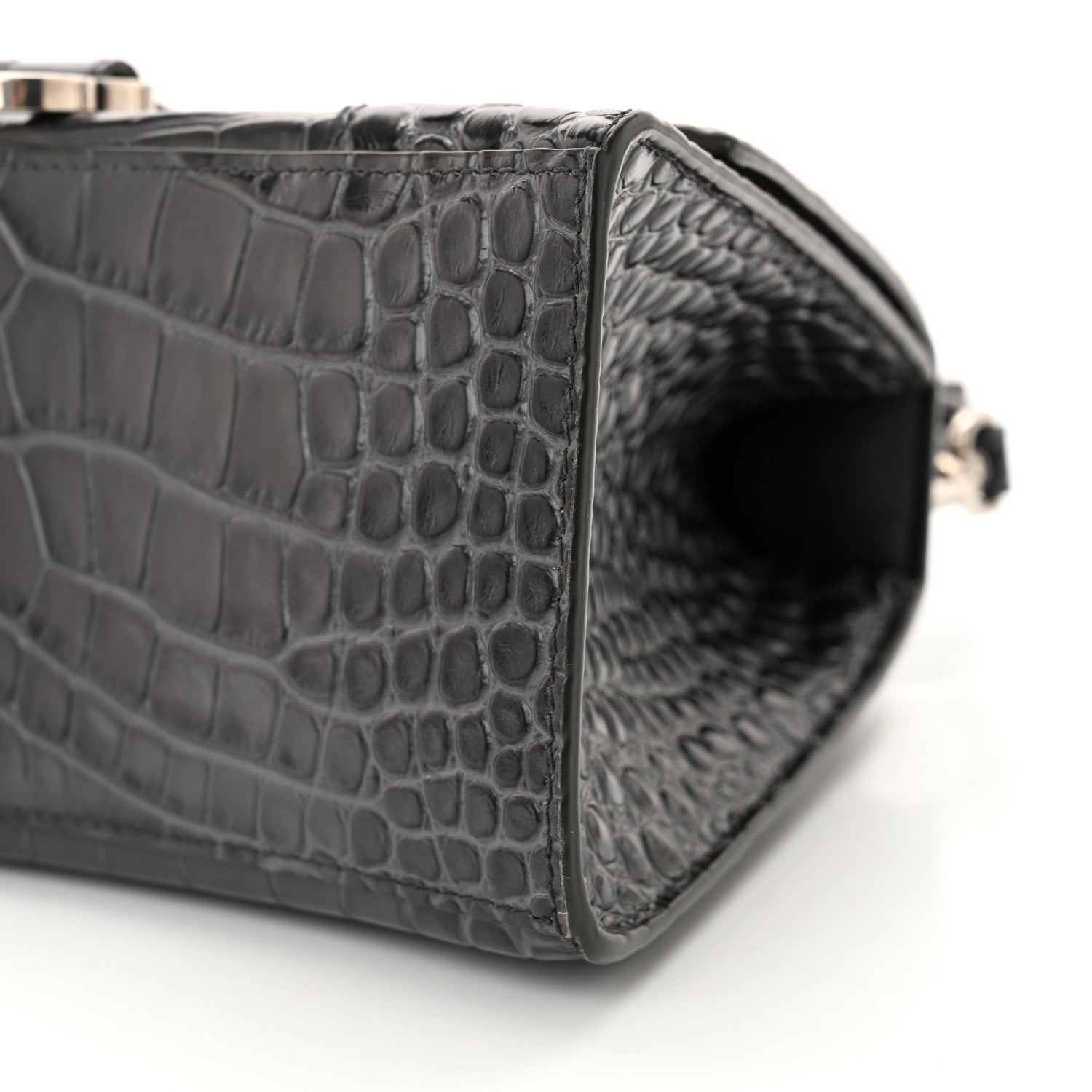 Balenciaga Shiny Calfskin Crocodile Embossed Small Hourglass Top Handle Bag Dark Grey 11 of 14