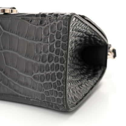 Balenciaga Shiny Calfskin Crocodile Embossed Small Hourglass Top Handle Bag Dark Grey 11 of 14
