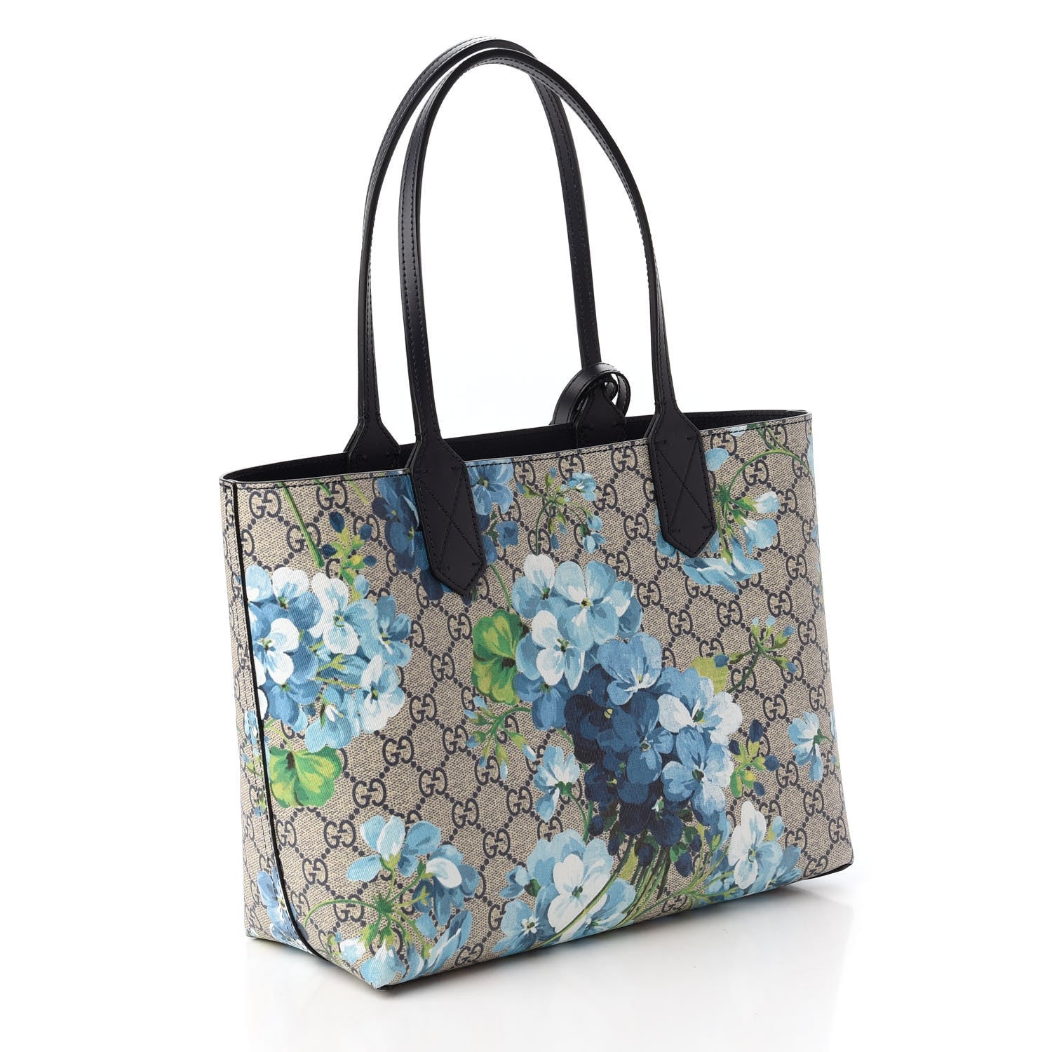 Gucci GG Supreme Monogram Blooms Small Reversible Tote Beige Blue Navy 3 of 16